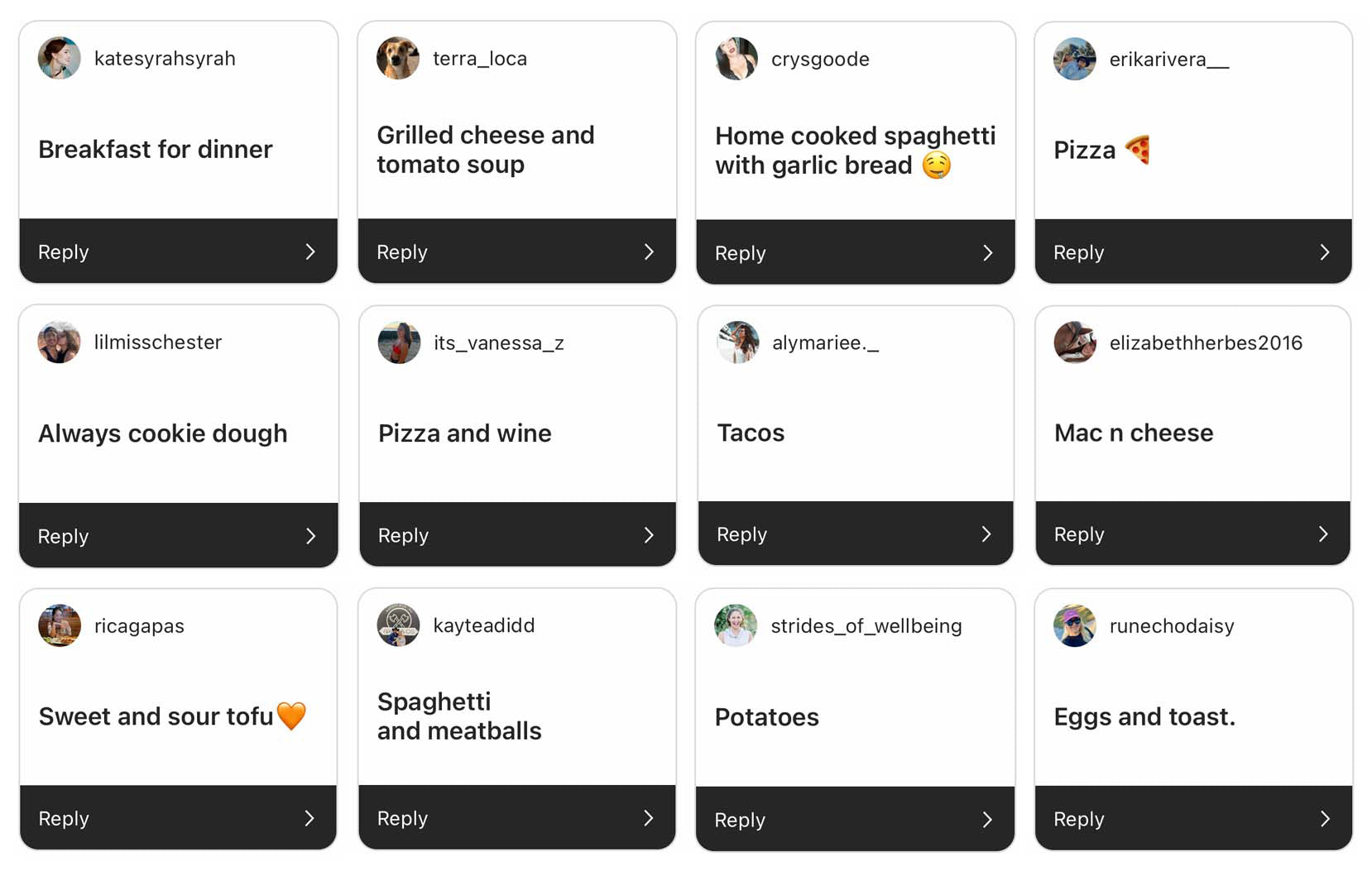 favorite foods from instagram story responsers